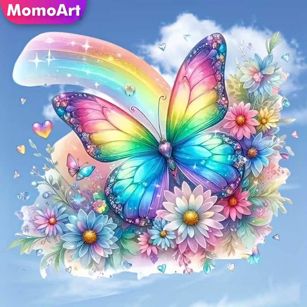 Embroidery Daisy Flower - โมโมอาร์ต ภาพวาดเพชร ลายผีเสื้อ ภาพสัตว์ ภาพดอกเดซี่ ประดับเพชร