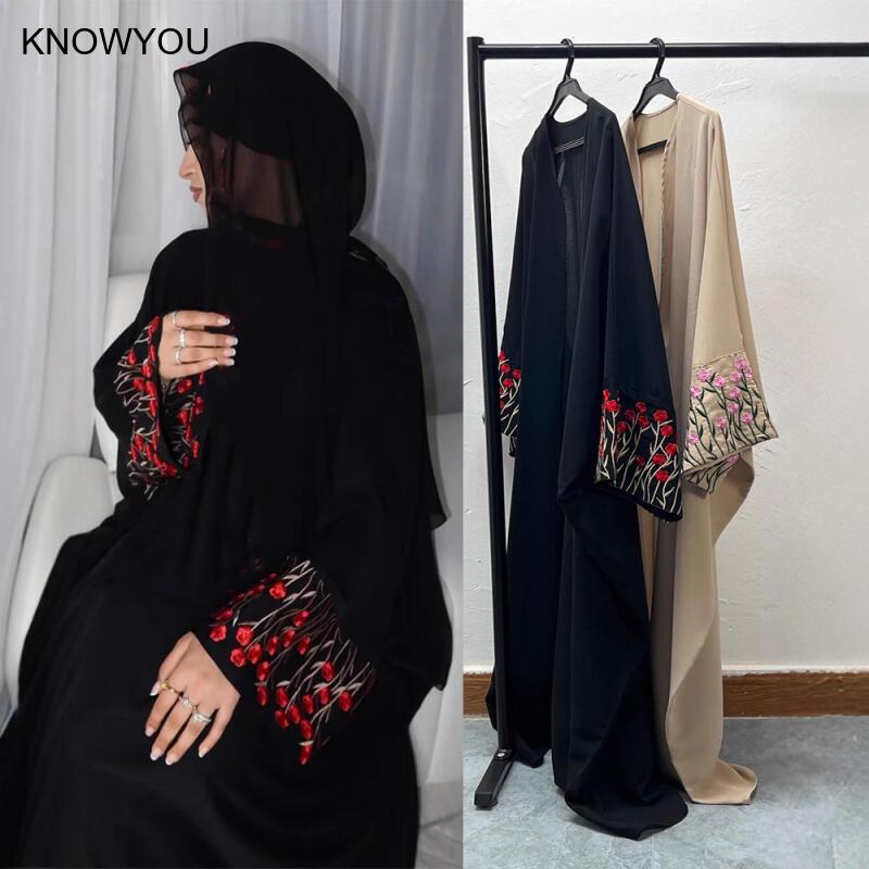 Embroidery Kaftan - ชุดเดรสเปิดปักลายเจลลาบะห์สำหรับผู้หญิง อาบายะมุสลิม ชุดกิโมโน ดูไบ จาลับบียะห์ อาบายะห์
