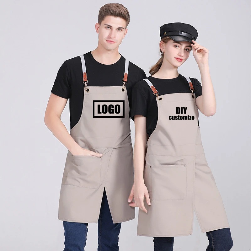 Embroidery Kitchen - เย็บปักถักร้อยที่กําหนดเองการพิมพ์โลโก้ผู้ชายผู้หญิงครัว Chef เบเกอรี่กระเป๋าผู้ใหญ่ร้านอาหาร Overol เล็บผ้ากันเปื้อนกันน้ํา