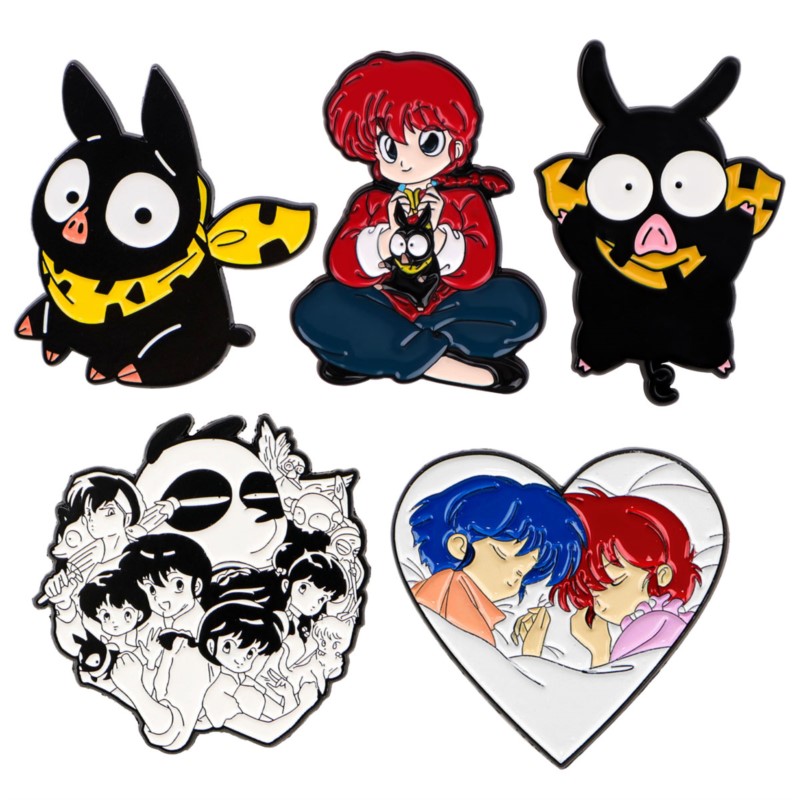 Embroidery Garment - เข็มกลัดเคลือบอีนาเมลลายตัวการ์ตูนหมูแพนด้าสีดำเวอร์ชัน Q น่ารัก ฟิกเกอร์อนิเมะ เข็มกลัดติดปกเสื้อ กระเป๋าเป้