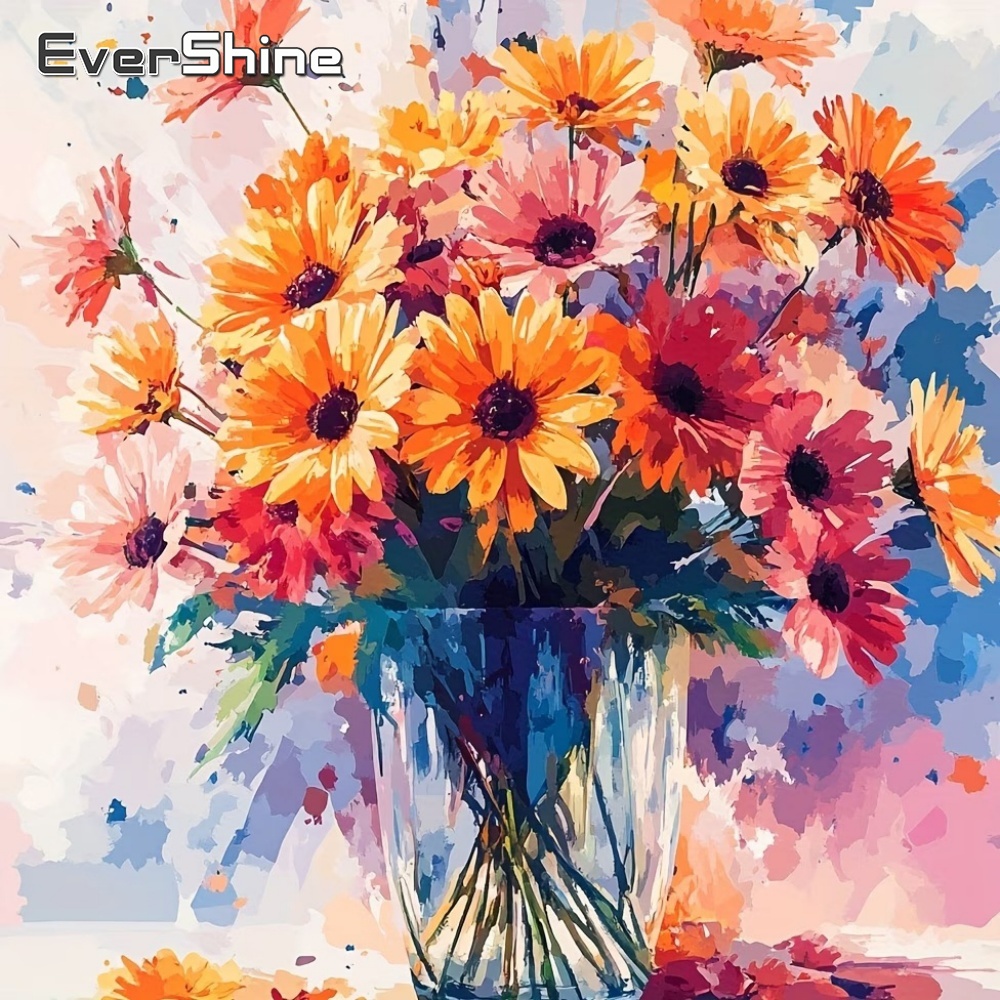 Embroidery Daisy Flower - ภาพวาดเพชร Evershine ลายดอกไม้ โมเสกสี่เหลี่ยมเต็ม ลายเดซี่ ประดับเพชร