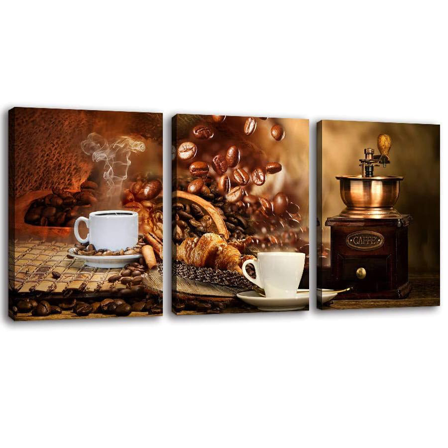 Embroidery Kitchen - กาแฟธีมเพชรภาพวาดห้องครัวเมล็ดกาแฟ CROSS Stitch ถ้วยกาแฟเย็บปักถักร้อยเพชรโมเสคกาแฟเครื่อง triptych