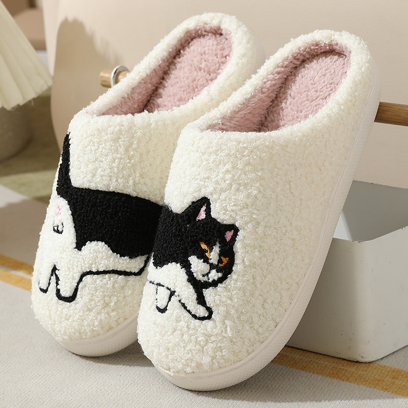 Embroidery Print - รองเท้าแตะบ้านปักลายดัชชุนด์น่ารักสำหรับฤดูหนาว ผ้าพลัฌอย่างดี เสียงเงียบ อุ่นสบาย กันลื่น เหมาะสำหรับใส่ในบ้าน