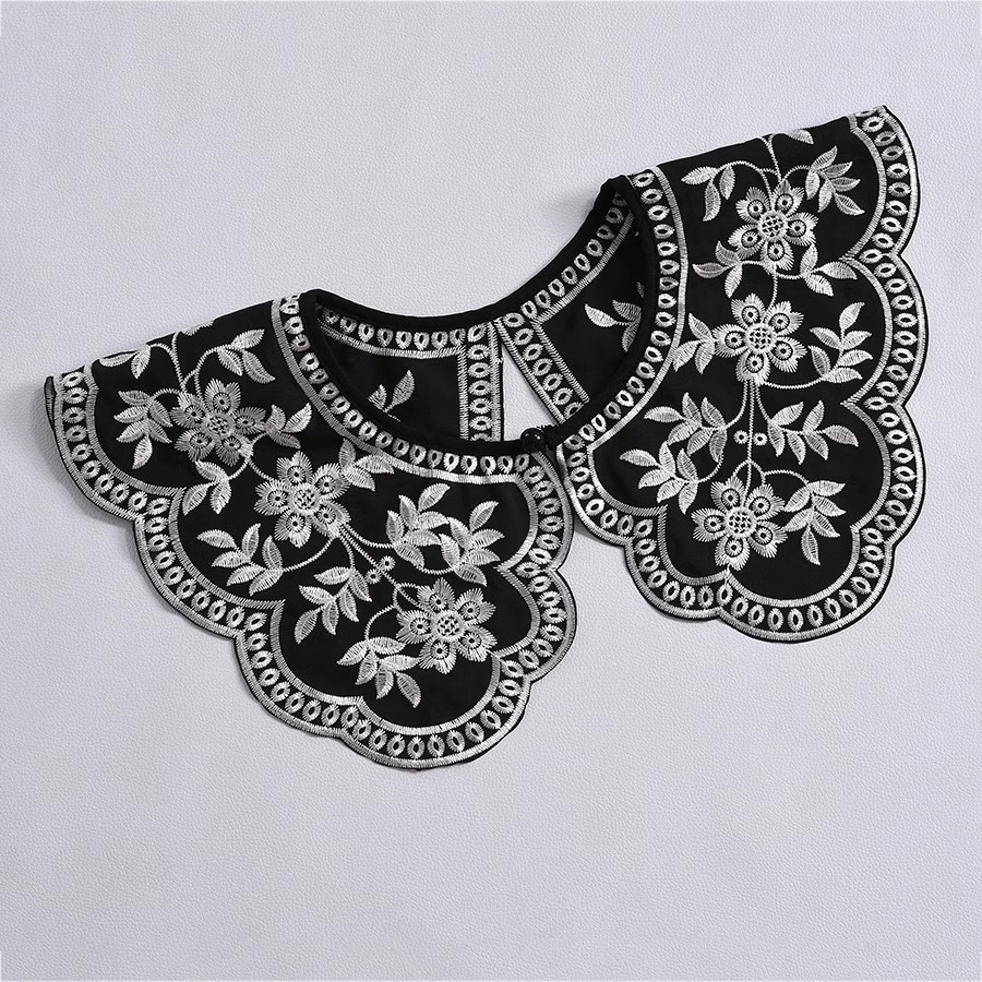 Embroidery On Black Shirt - ปกเสื้อสไตล์ยุโรปแบบใหม่ สำหรับเย็บติดเสื้อผ้า ตกแต่ง DIY ลายฉลุสีดำ ปักลายลูกไม้