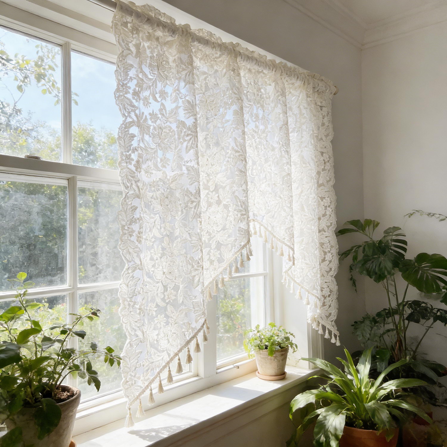 ผ้าม่านสั้นลายดอกไม้ปักลายฉลุพ - Embroidery Kitchen บทวิจารณ์และราคา