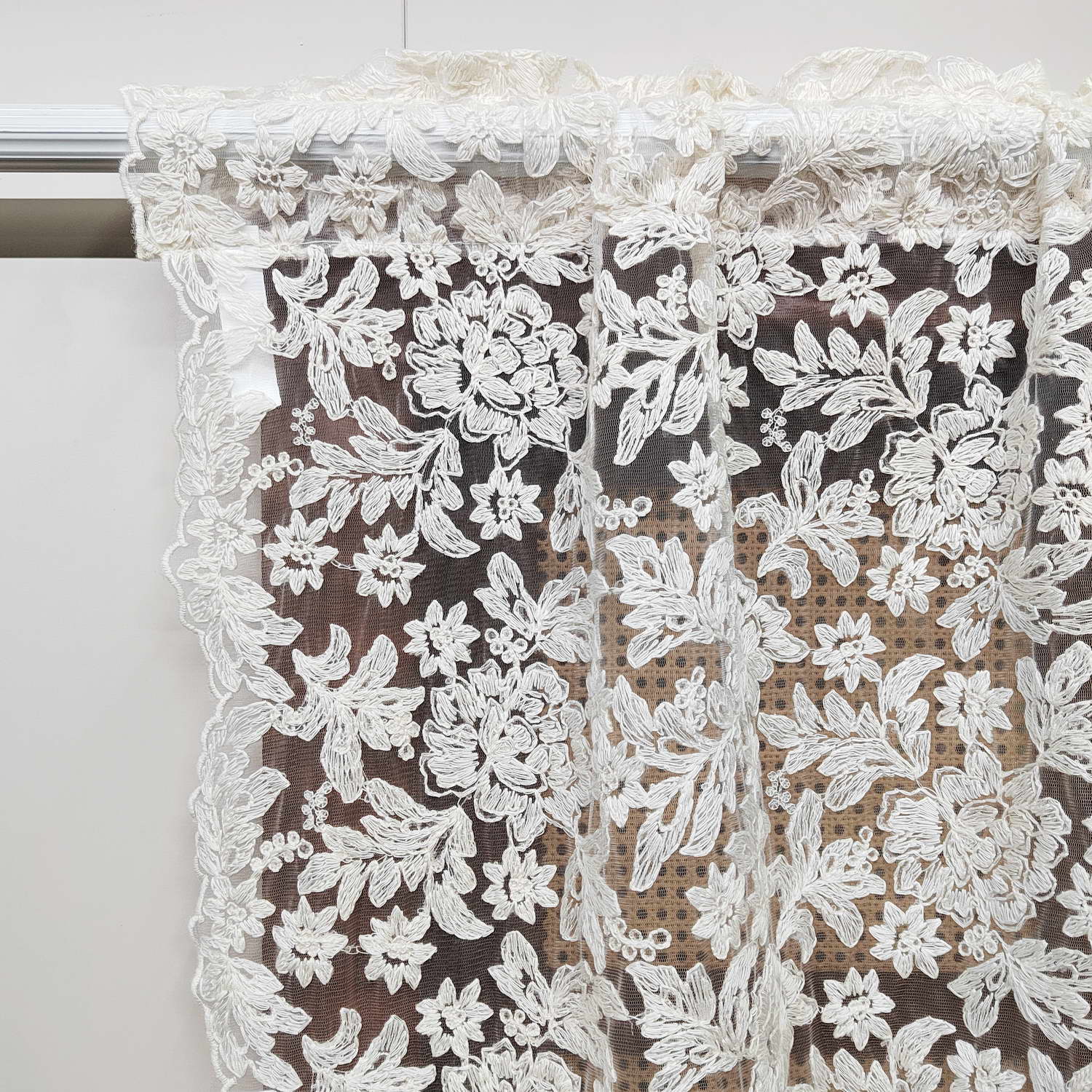 ผ้าม่านสั้นลายดอกไม้ปักลายฉลุพ - Embroidery Kitchen บทวิจารณ์และราคา