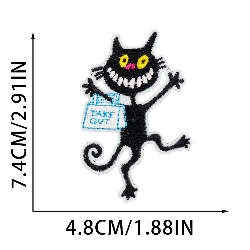 แมวดําตลกรอบหัวใจเหล็กบนเย็บเย - Embroidery On Black Shirt บทวิจารณ์และราคา