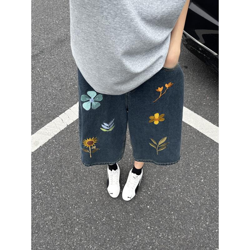 กางเกงยีนส์ขาสั้นปักลายดอกไม้ส - Embroidery Jeans บทวิจารณ์และราคา