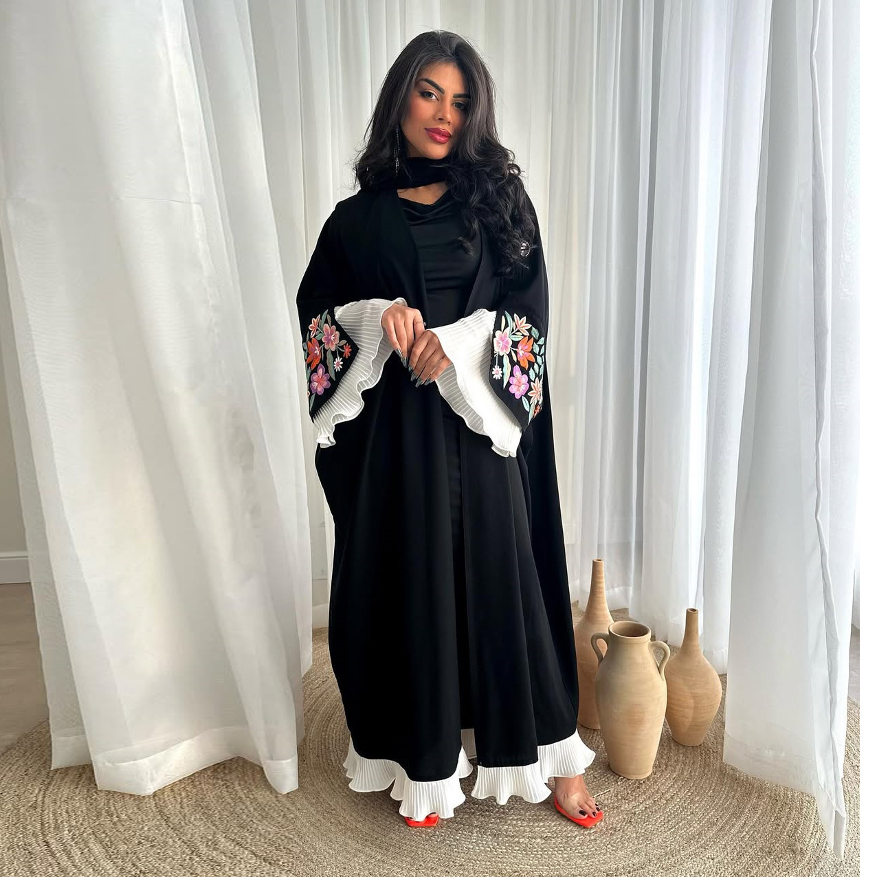 สินค้าใหม่ดูไบ Abaya ชุดสีดํา  - Embroidery Kaftan บทวิจารณ์และราคา