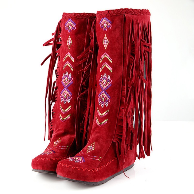 รองเท้าบูทพู่ห้อย งานปักมือ แฟ - Embroidery Print บทวิจารณ์และราคา