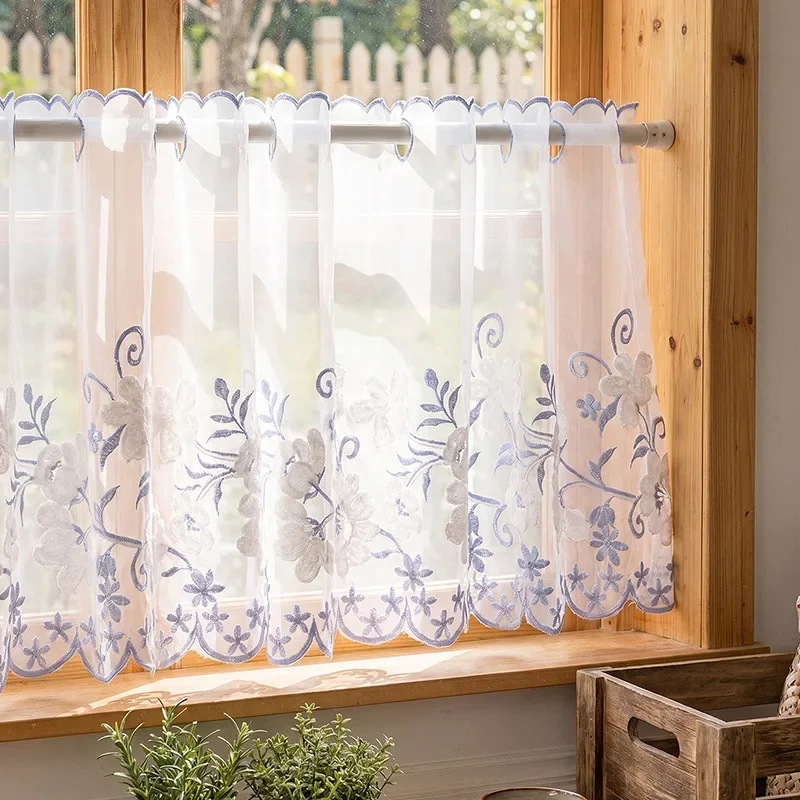 ผ้าม่านคาเฟ่ปักลายดอกไม้สไตล์โ - Embroidery Kitchen บทวิจารณ์และราคา