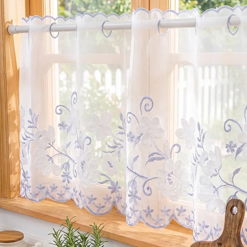ผ้าม่านคาเฟ่ปักลายดอกไม้สไตล์โ - Embroidery Kitchen บทวิจารณ์และราคา