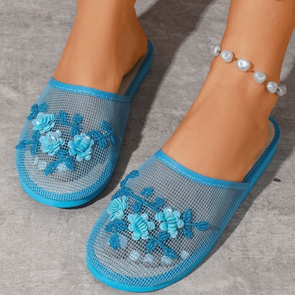รองเท้าแตะตาข่ายปักลายดอกไม้แบ - Embroidery Underlay บทวิจารณ์และราคา
