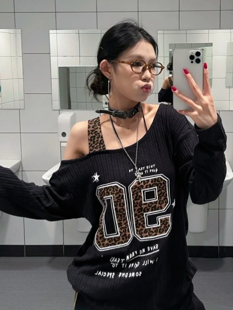 เสื้อยืดลายเสือดาวสไตล์ Y2K แบ - Embroidery Print บทวิจารณ์และราคา