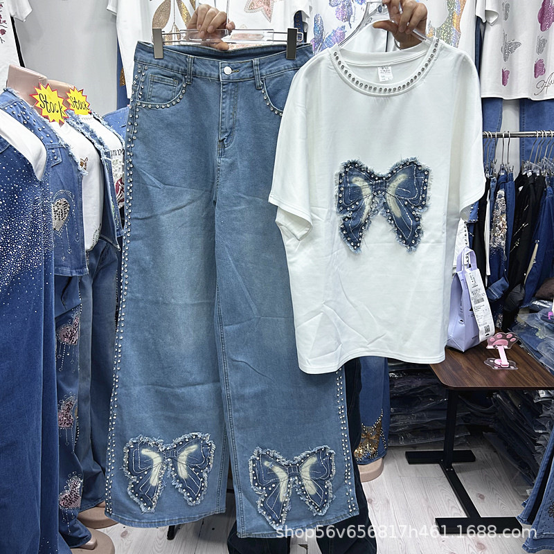 ชุดเซ็ตสองชิ้นสำหรับผู้หญิง สไ - Embroidery Jeans บทวิจารณ์และราคา