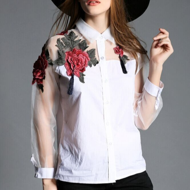 เสื้อชีฟองปักลายดอกไม้แฟชั่นผู - Embroidery Underlay บทวิจารณ์และราคา