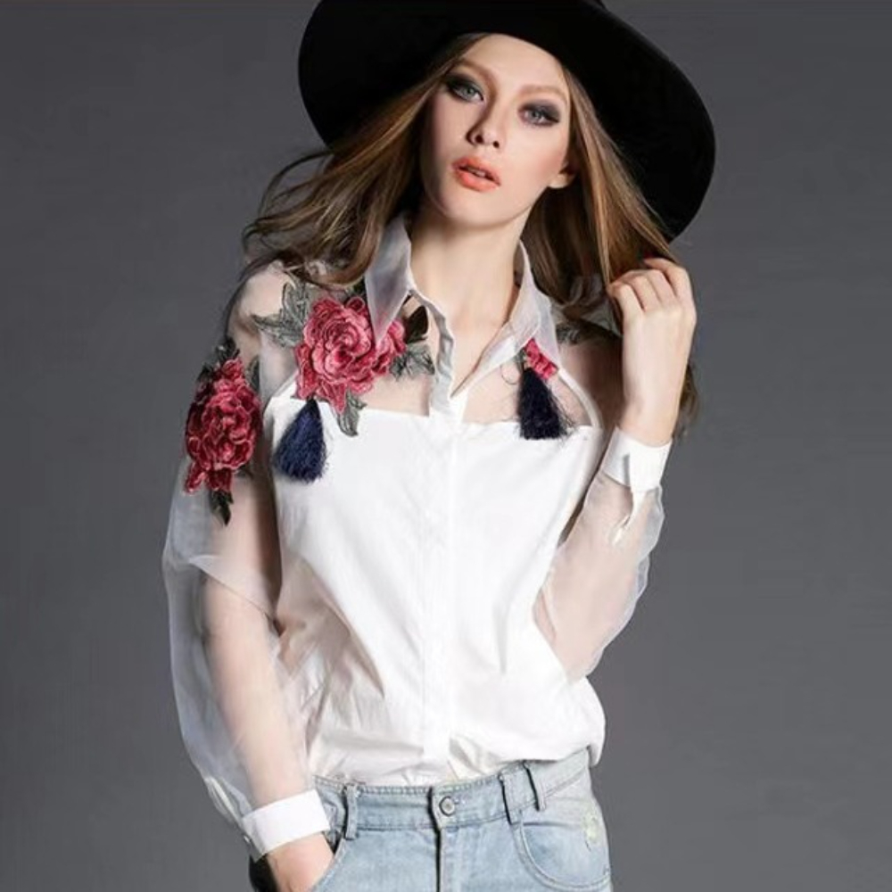 เสื้อชีฟองปักลายดอกไม้แฟชั่นผู - Embroidery Underlay บทวิจารณ์และราคา