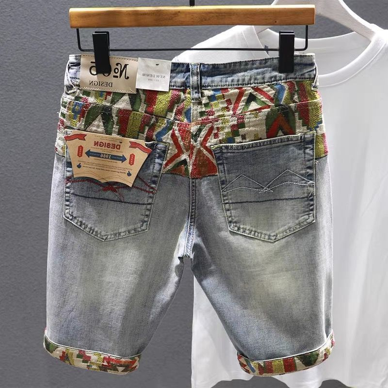 กางเกงยีนส์ขาสั้นสำหรับผู้ชายม - Embroidery Jeans บทวิจารณ์และราคา